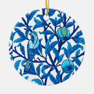 Art Nouveau Bird und Pomegranat, Cobalt Blue Keramik Ornament