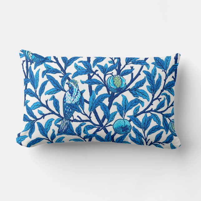 Art Nouveau Bird und Pomegranat, Cobalt Blue Lendenkissen (Vorderseite)