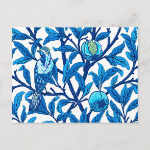 Art Nouveau Bird und Pomegranat, Cobalt Blue Postkarte