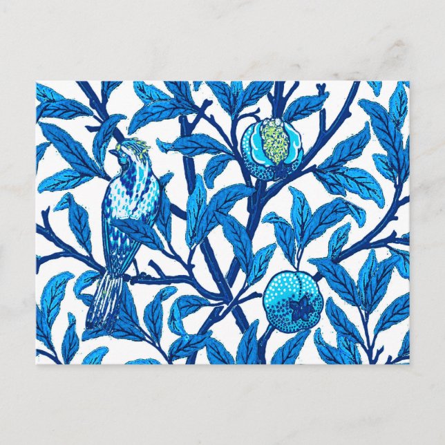 Art Nouveau Bird und Pomegranat, Cobalt Blue Postkarte (Vorderseite)