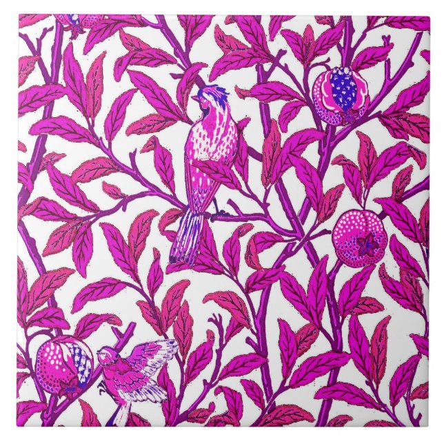 Art Nouveau Bird und Pomegranat, Fuchsia & Violet Fliese (Vorderseite)