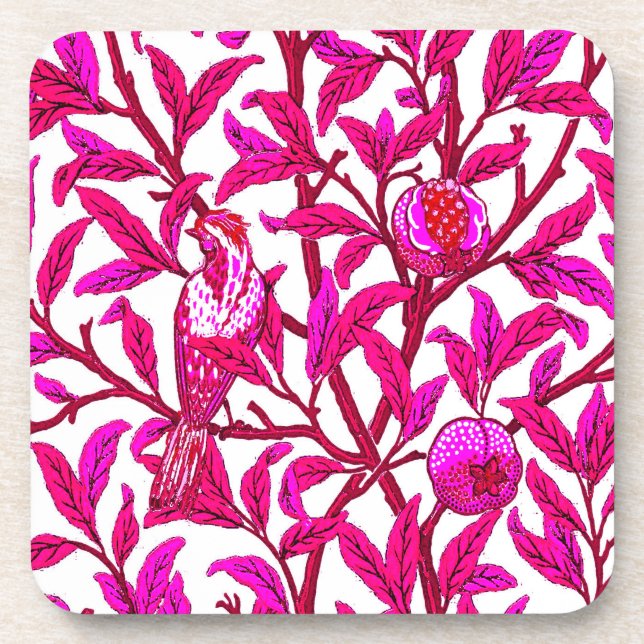 Art Nouveau Bird und Pomegranat, Fuchsia & Violet Getränkeuntersetzer (Vorderseite)