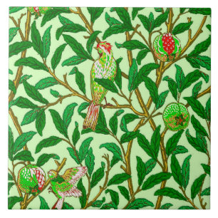 Art Nouveau Bird und Pomegranat, Lime Green Fliese