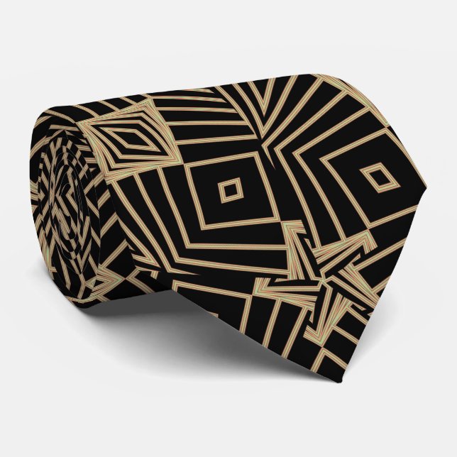 Art Nouveau Black and Beige Diamonds Muster Krawatte (Gerollt)