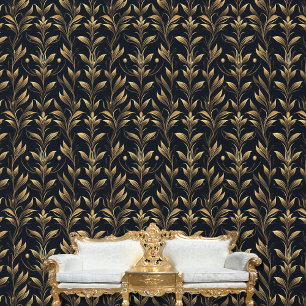 Art Nouveau Black and Gold Foliage Peel and Stick Tapete