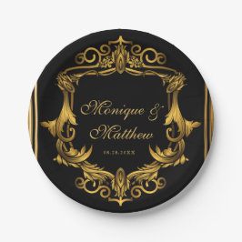 Art Nouveau Black and Gold Royal Wedding Pappteller