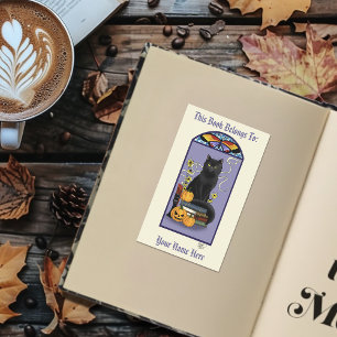 Art Nouveau Black Cat Buchzeichen Rechteckiger Aufkleber
