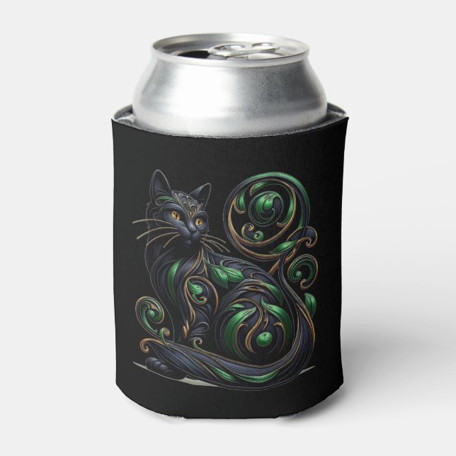 Art Nouveau Black Cat Celtic Can Cooler Dosenkühler (Kanne Vorderseite)