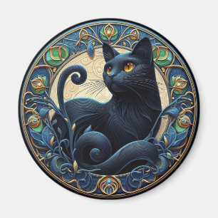 Art Nouveau Black Cat Celtic Magnet