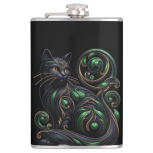 Art Nouveau Black Cat Celtic Vinyl Wrapped Flask Flachmann