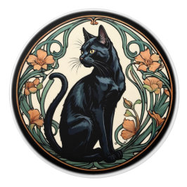 Art Nouveau Black Cat Keramikknauf