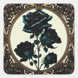 Art Nouveau Black Rose Blumendesign Quadratischer Aufkleber