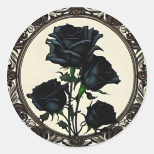 Art Nouveau Black Rose Rose #1 Runder Aufkleber