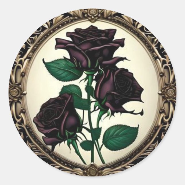 Art Nouveau Black Rose Rose #3 Runder Aufkleber (Vorderseite)