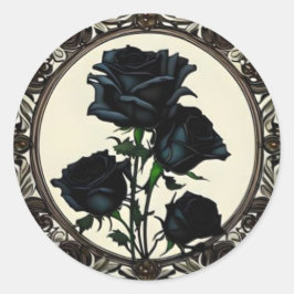 Art Nouveau Black Rosen Floral Design Runder Aufkleber