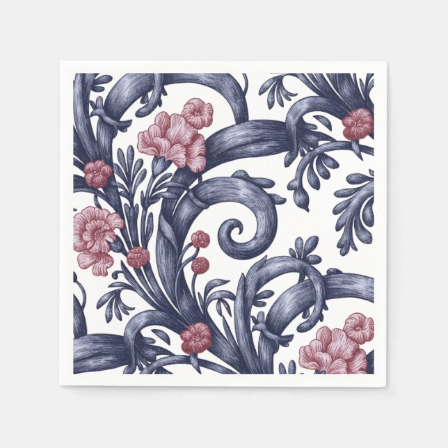 Art Nouveau Blau Rosa Serviette (Vorderseite)