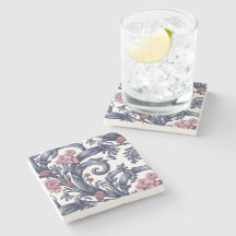 Art Nouveau Blau Rosa Steinuntersetzer 