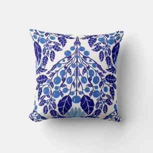 Art Nouveau Blau - Vintage Blumenranken Kissen