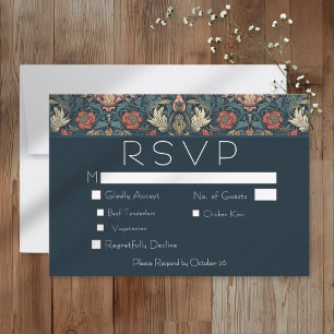 Art Nouveau Blau William Morris Florale Hochzeit RSVP Karte