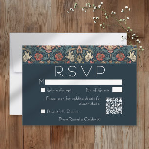 Art Nouveau Blau William Morris Florale Hochzeit RSVP Karte