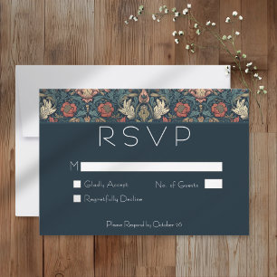 Art Nouveau Blau William Morris Florale Hochzeit RSVP Karte