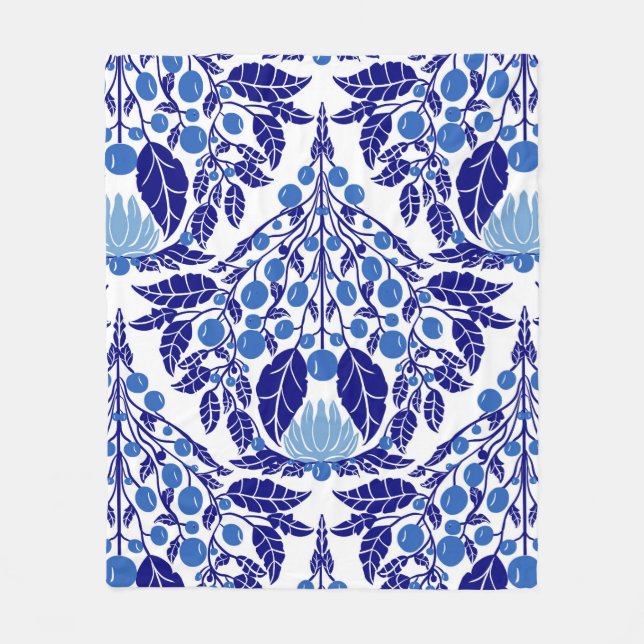 Art Nouveau Blauer Vintager Blumenstrauß Fleecedecke (Vorderseite)
