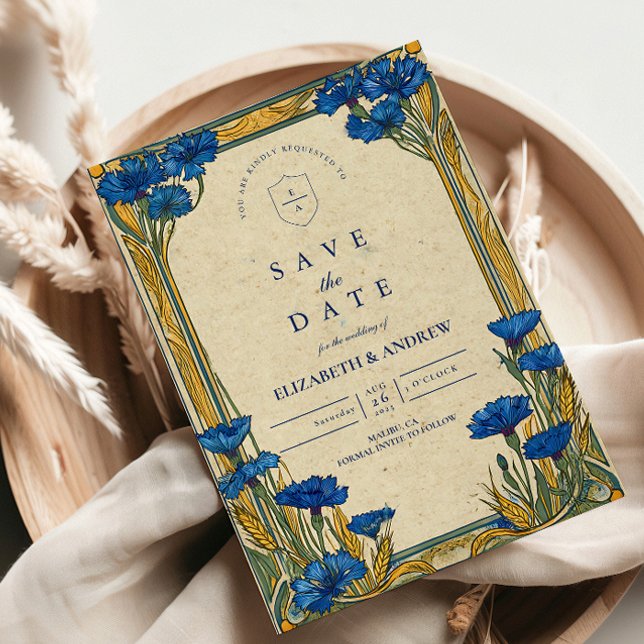 Art Nouveau Blue Cornflower Wedding Save The Date (Von Creator hochgeladen)
