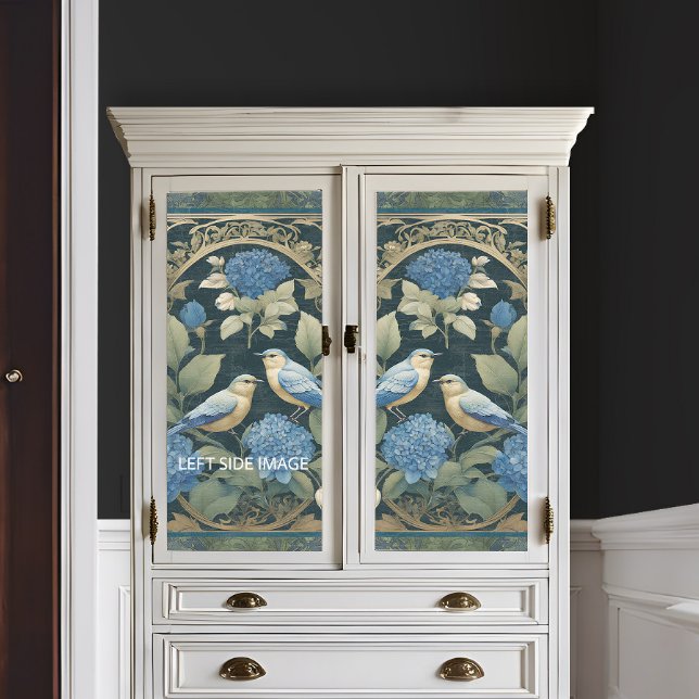 Art Nouveau Blue Hydrangea Love Birds Ephemera Seidenpapier (Von Creator hochgeladen)