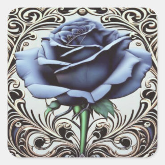 Art Nouveau Blue Rose Sticker - Elegantes Floral D
