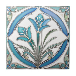 Art Nouveau Blue Stylized Lily Fliese
