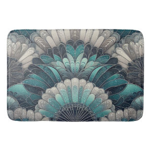 Art Nouveau Blue und Silver Fans Badematte