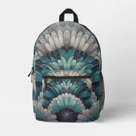 Art Nouveau Blue und Silver Fans Bedruckter Rucksack