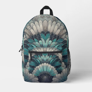 Art Nouveau Blue und Silver Fans Bedruckter Rucksack