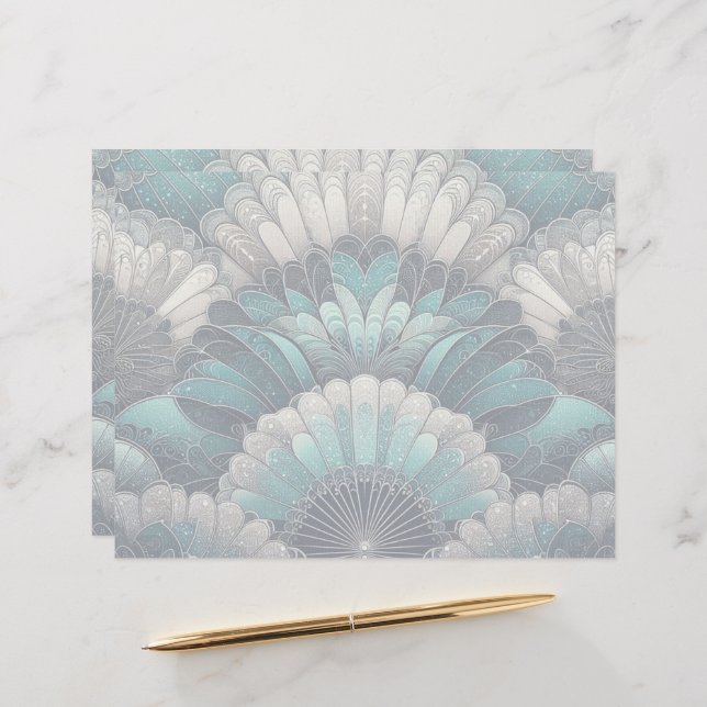 Art Nouveau Blue und Silver Fans Briefbogen (Vorderseite/Rückseite Beispiel)
