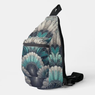 Art Nouveau Blue und Silver Fans Crossbody Bag