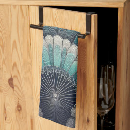 Art Nouveau Blue und Silver Fans Geschirrtuch