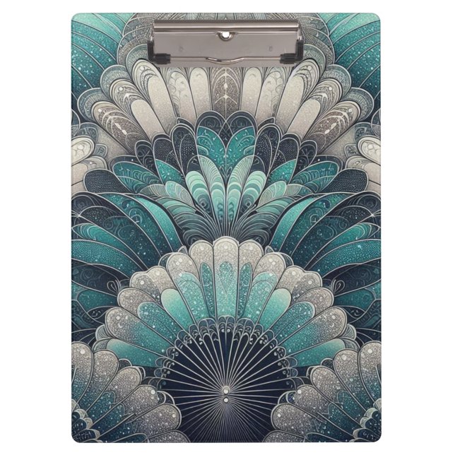 Art Nouveau Blue und Silver Fans Klemmbrett (Vorderseite)