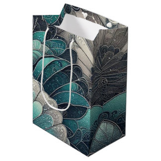 Art Nouveau Blue und Silver Fans Mittlere Geschenktüte