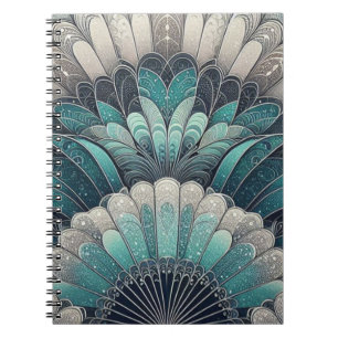 Art Nouveau Blue und Silver Fans Notizblock