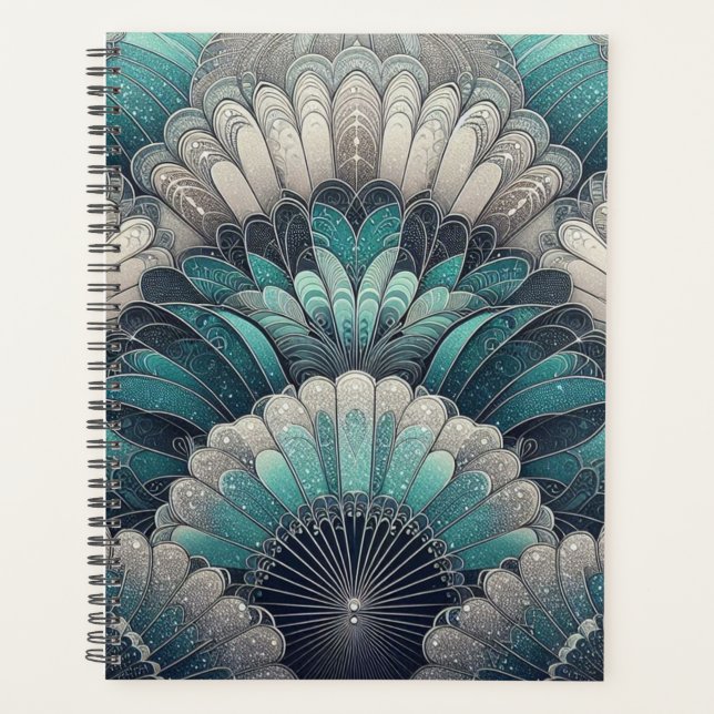 Art Nouveau Blue und Silver Fans Planer (Vorderseite)