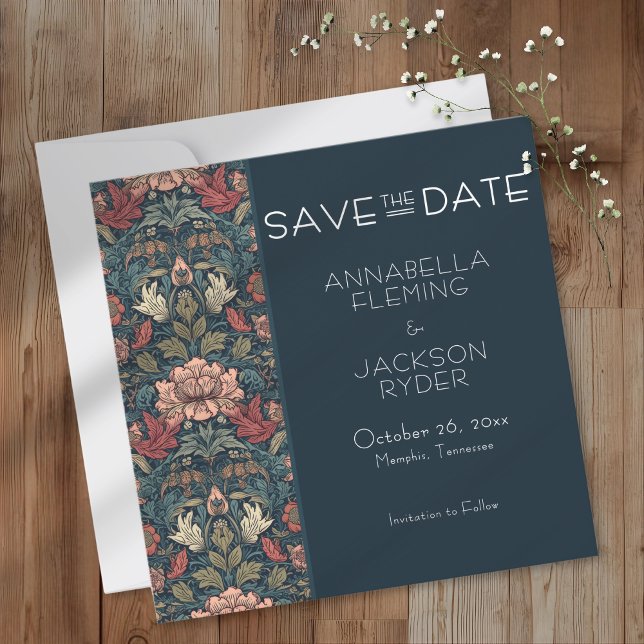 Art Nouveau Blue William Morris Floral Wedding Save The Date (Von Creator hochgeladen)