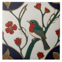 Art Nouveau Bluebird Red & Blue Bird Art Deco