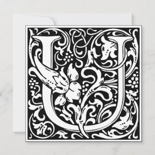 Art Nouveau Blumenalphabet Monogramm Buchstabe U Einladung