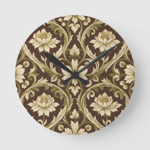 Art Nouveau Blumenmuster Creme Grün Ranken Runde Wanduhr