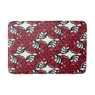 Art Nouveau Blumenmuster Rot und Schwarz Rose Desi Badematte