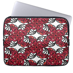 Art Nouveau Blumenmuster Rot und Schwarz Rose Desi Laptopschutzhülle