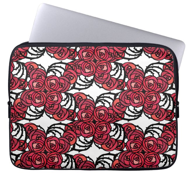 Art Nouveau Blumenmuster Rot und Schwarz Rose Desi Laptopschutzhülle (Vorderseite)