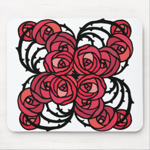 Art Nouveau Blumenmuster Rot und Schwarz Rose Desi Mousepad