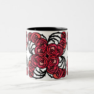 Art Nouveau Blumenmuster Rot und Schwarz Rose Desi Zweifarbige Tasse