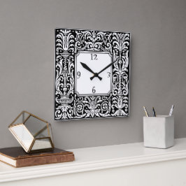 Art Nouveau Botanische Geometrische Grenze Quadratische Wanduhr